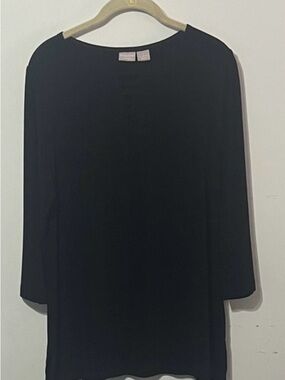 Chico's Travelers Black Ladder Neck Tunic Top Size 1 (8/10) 3/4 Sleeves
